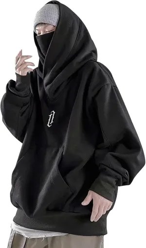 Alalaso Fleece Hoodies for Men Cowl Neck Sweatshirts Casual Pullover Fall Winter Loose Fit Tops with Embroidery