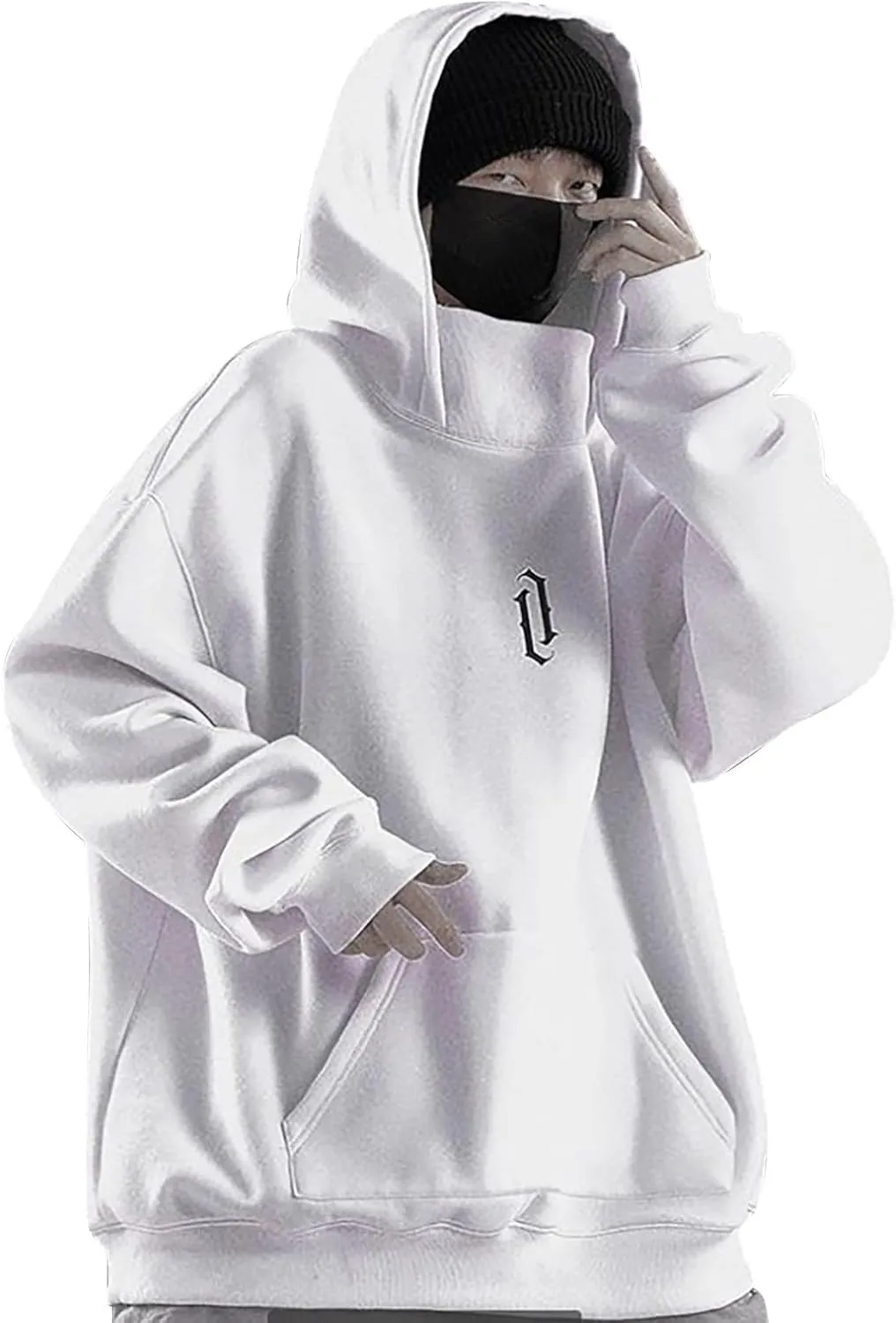 Alalaso Fleece Hoodies for Men Cowl Neck Sweatshirts Casual Pullover Fall Winter Loose Fit Tops with Embroidery