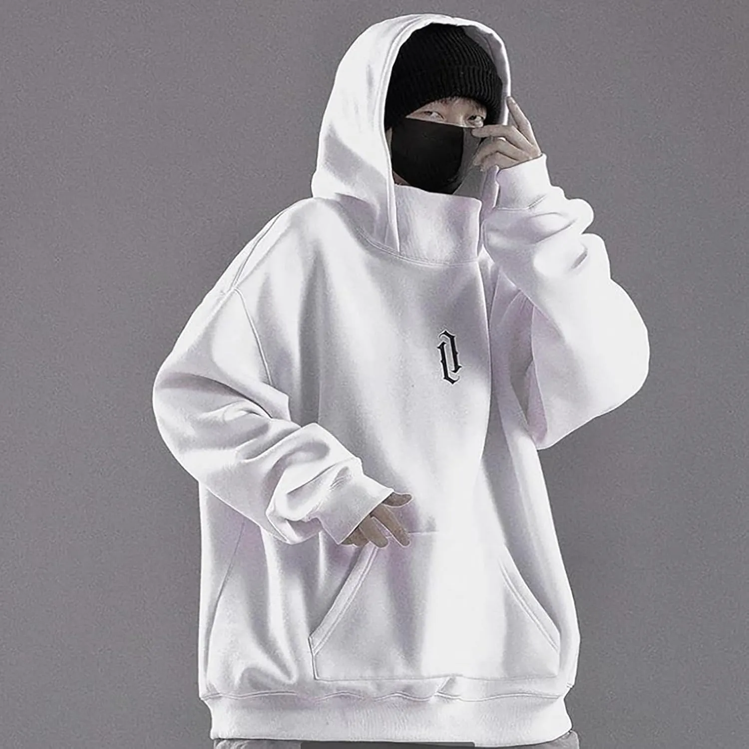 Alalaso Fleece Hoodies for Men Cowl Neck Sweatshirts Casual Pullover Fall Winter Loose Fit Tops with Embroidery