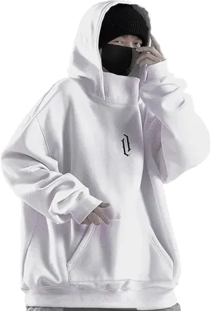 Alalaso Fleece Hoodies for Men Cowl Neck Sweatshirts Casual Pullover Fall Winter Loose Fit Tops with Embroidery