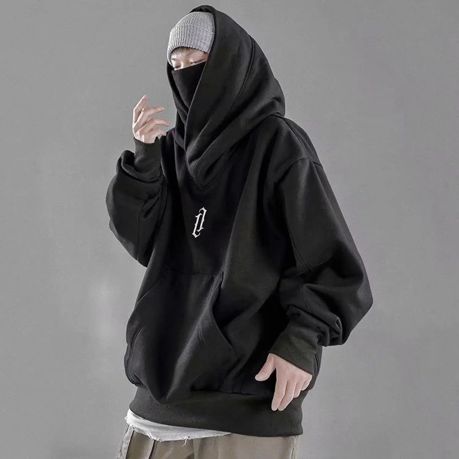Alalaso Fleece Hoodies for Men Cowl Neck Sweatshirts Casual Pullover Fall Winter Loose Fit Tops with Embroidery