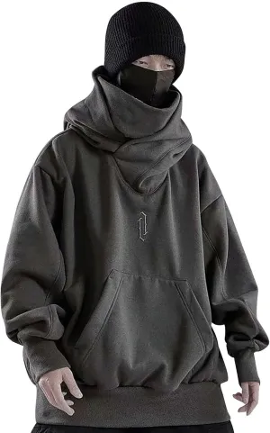 Alalaso Fleece Hoodies for Men Cowl Neck Sweatshirts Casual Pullover Fall Winter Loose Fit Tops with Embroidery