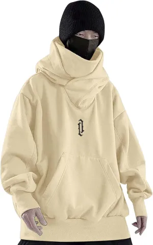 Alalaso Fleece Hoodies for Men Cowl Neck Sweatshirts Casual Pullover Fall Winter Loose Fit Tops with Embroidery