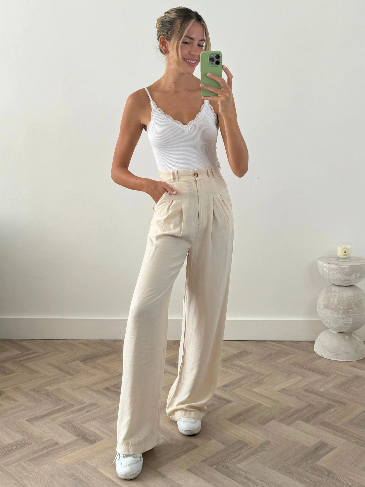 Albi Wide Leg Trouser / Cream StretchWaistband