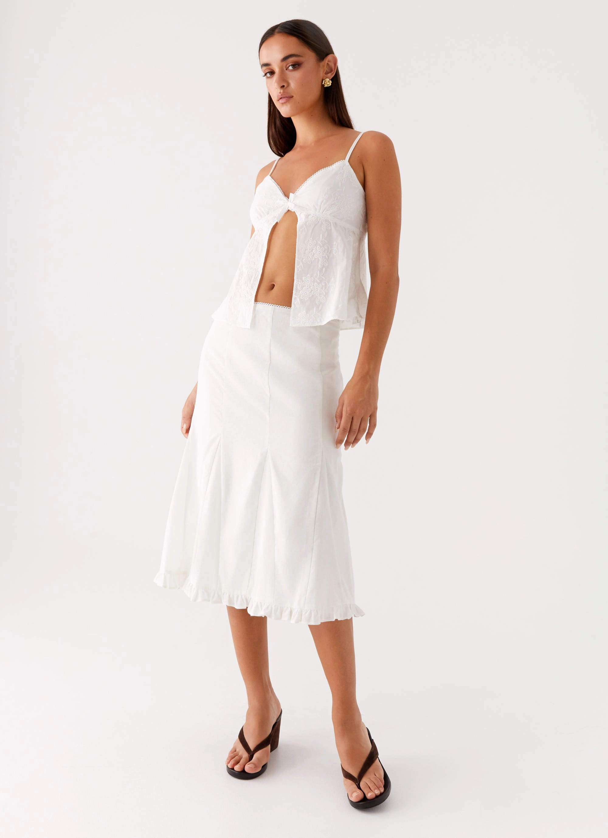 Alec Midi Skirt - White Non Restrictive Reinforced Seams