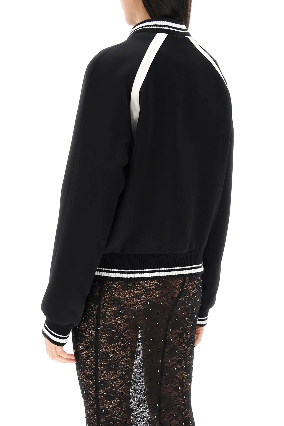 Alessandra rich satin bomber jacket with logo patch FABX3583 F4313 BLACK