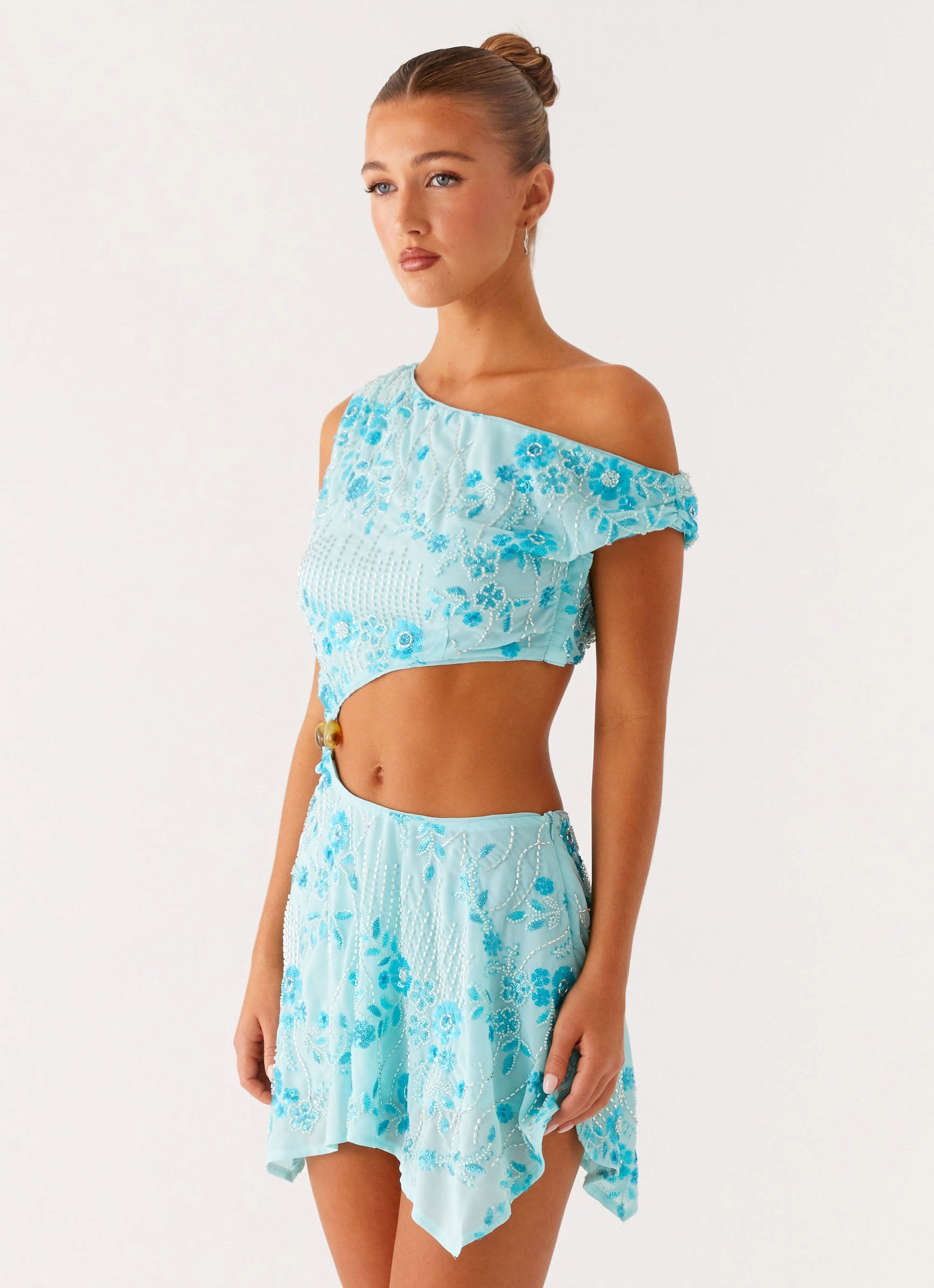 Aletta Sequin Mini Dress - Blue Weekend Style Square-Neck