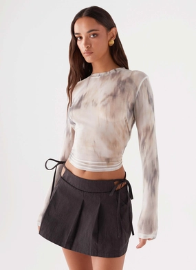 Fringe Detail Future Fashion Alexie Pleated Mini Skirt - Black