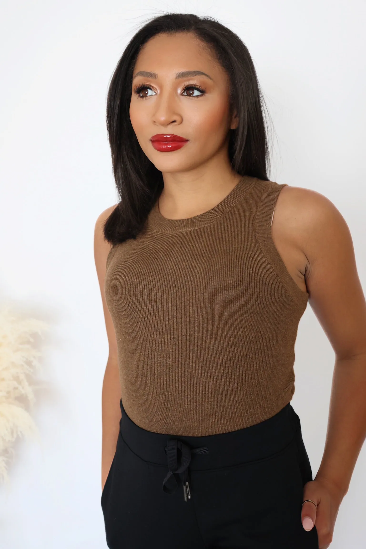 Alexis Knit Tank - Brown (FINAL SALE) Breathable fabric