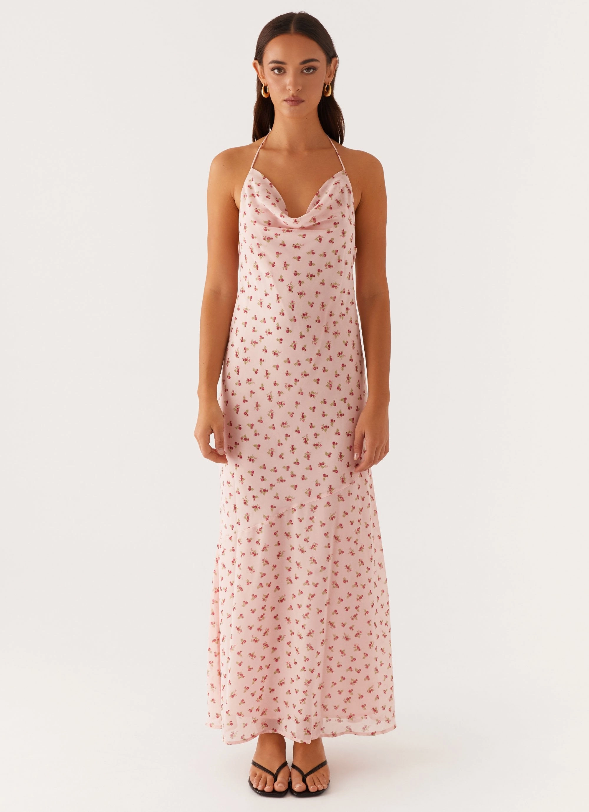Alianna Cowl Neck Mesh Maxi Dress - Pink Flower Classic-style Unisex Option