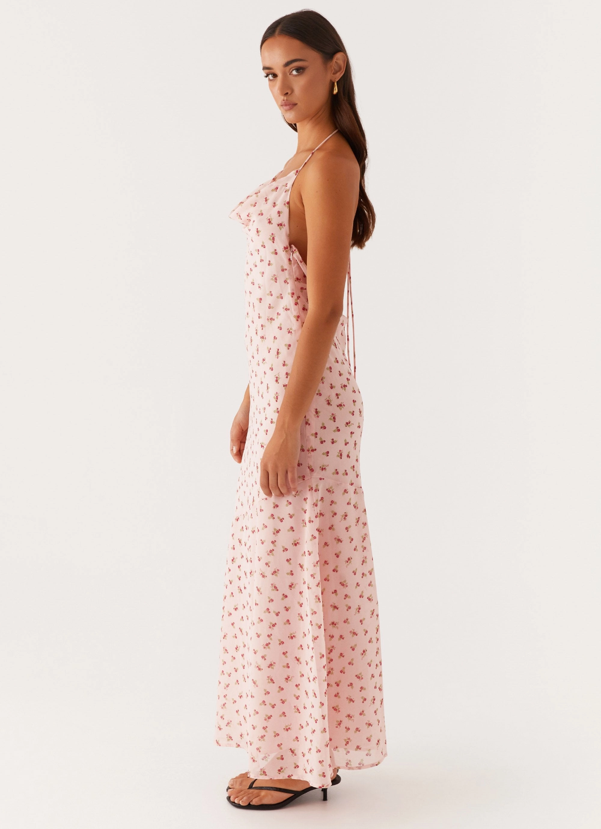 Chic Balance Alianna Cowl Neck Mesh Maxi Dress - Pink Flower