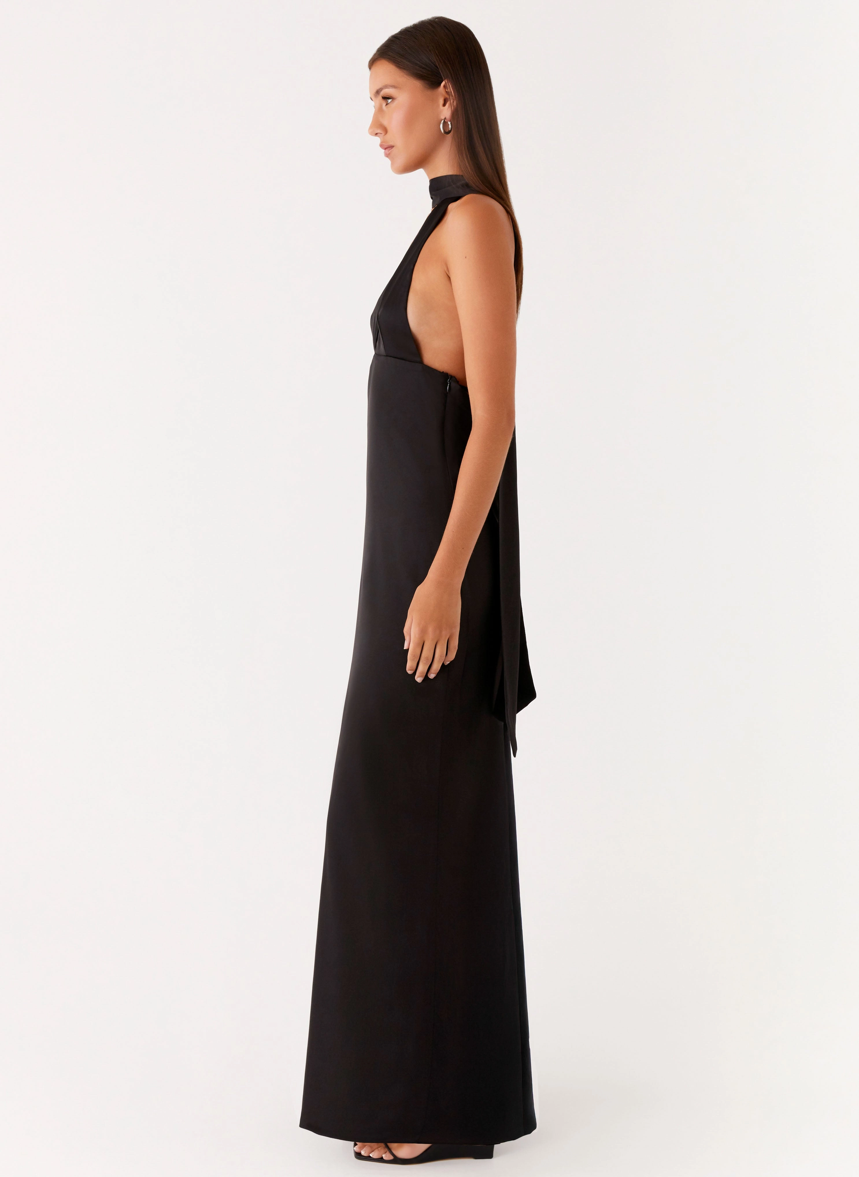 Subtle Flex Alicia Satin Halter Maxi Dress - Black