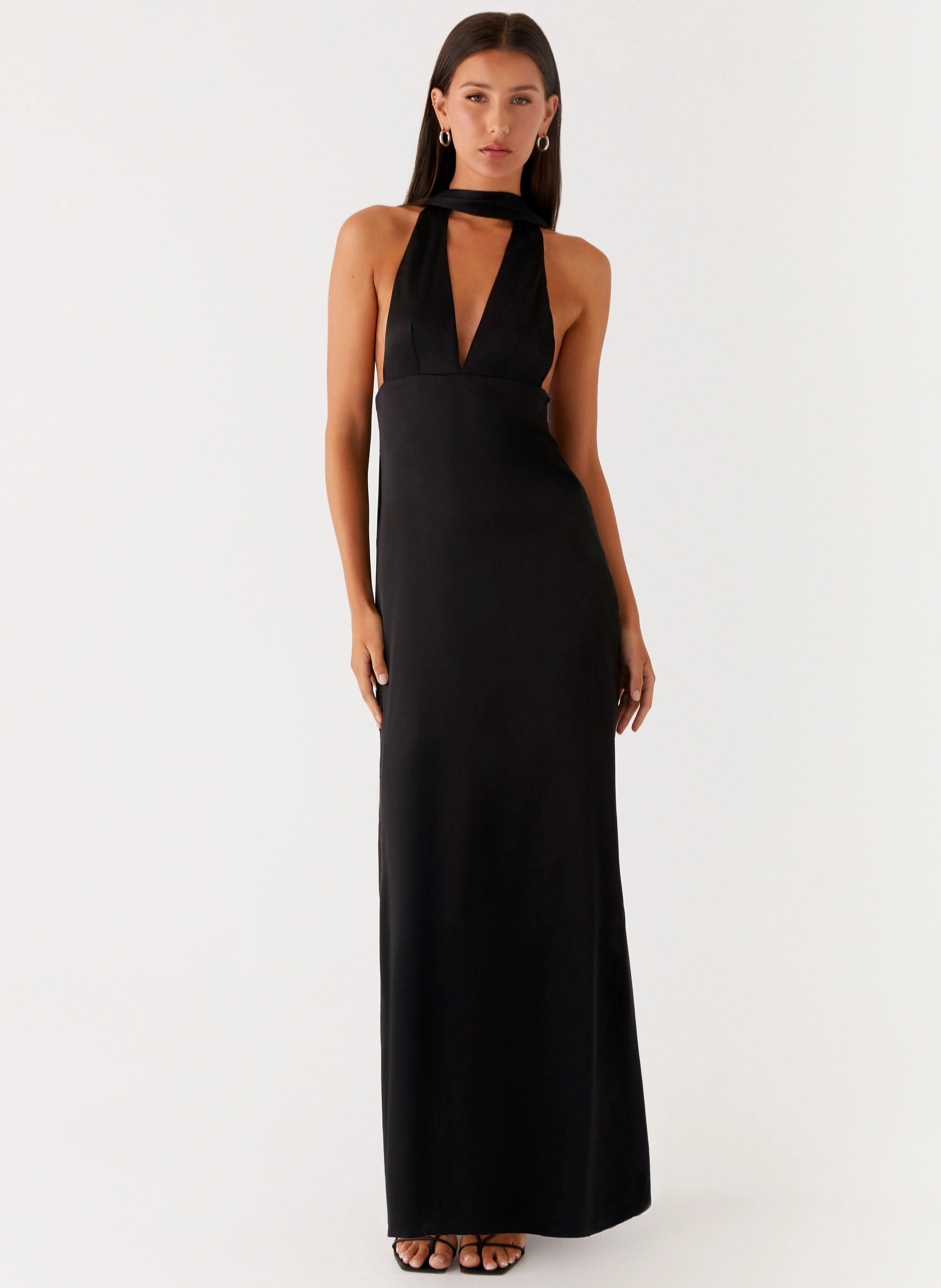 Alicia Satin Halter Maxi Dress - Black Timeless slip dress Love Blend