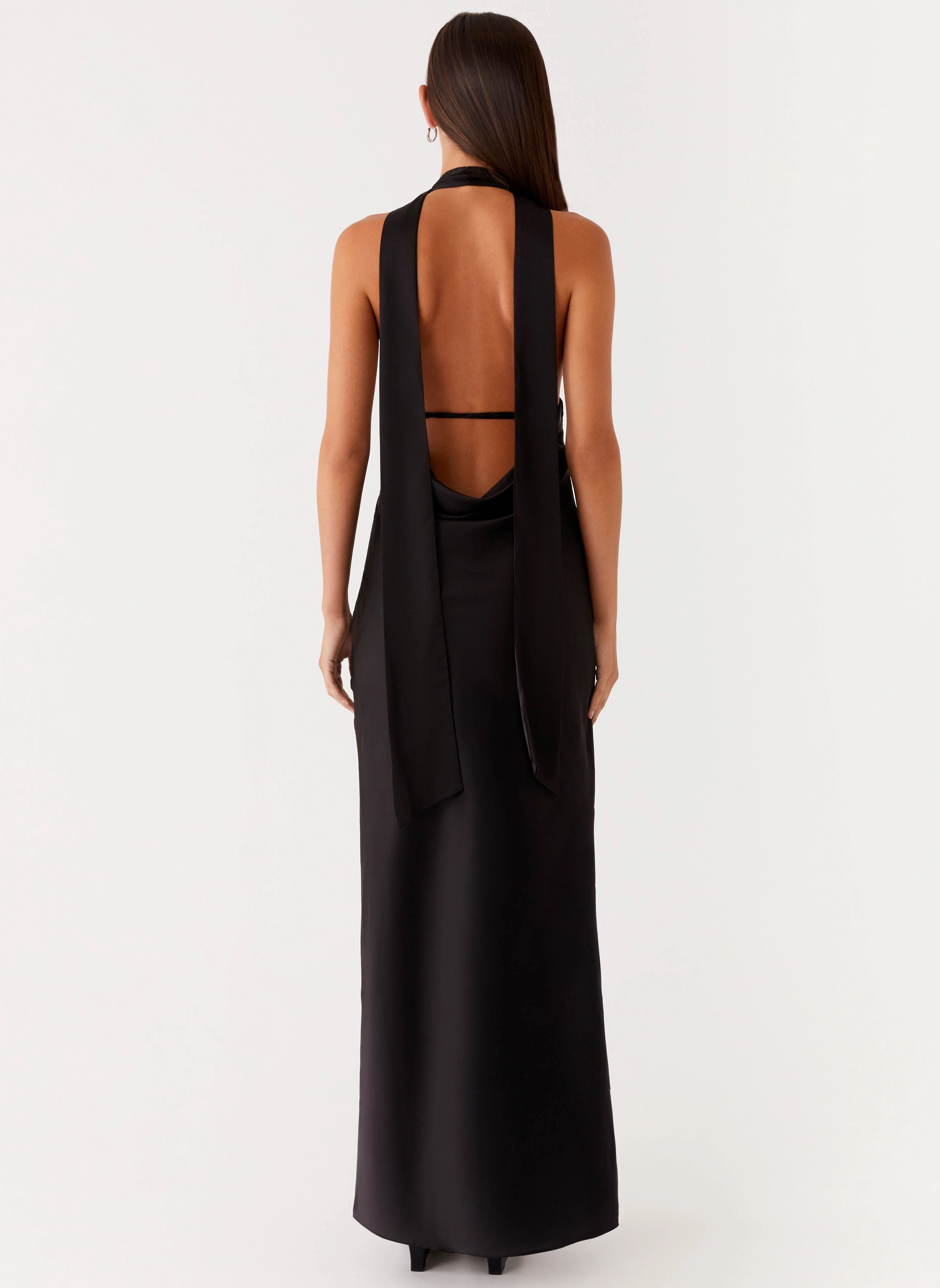 Alicia Satin Halter Maxi Dress - Black Luxe Fit Effortless weekend dress