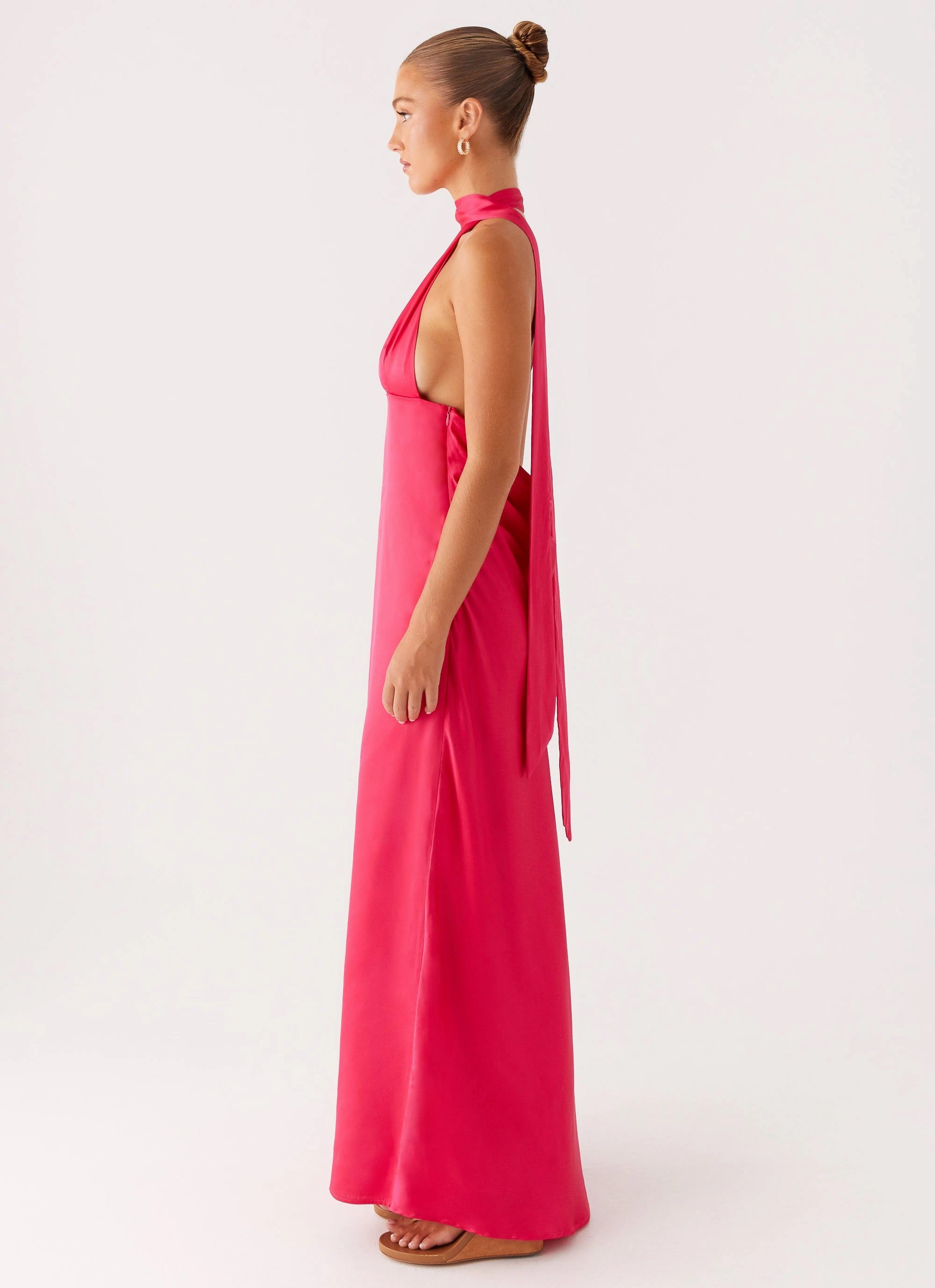 Alicia Satin Halter Maxi Dress - Fuchsia Bold Cut Fit For All