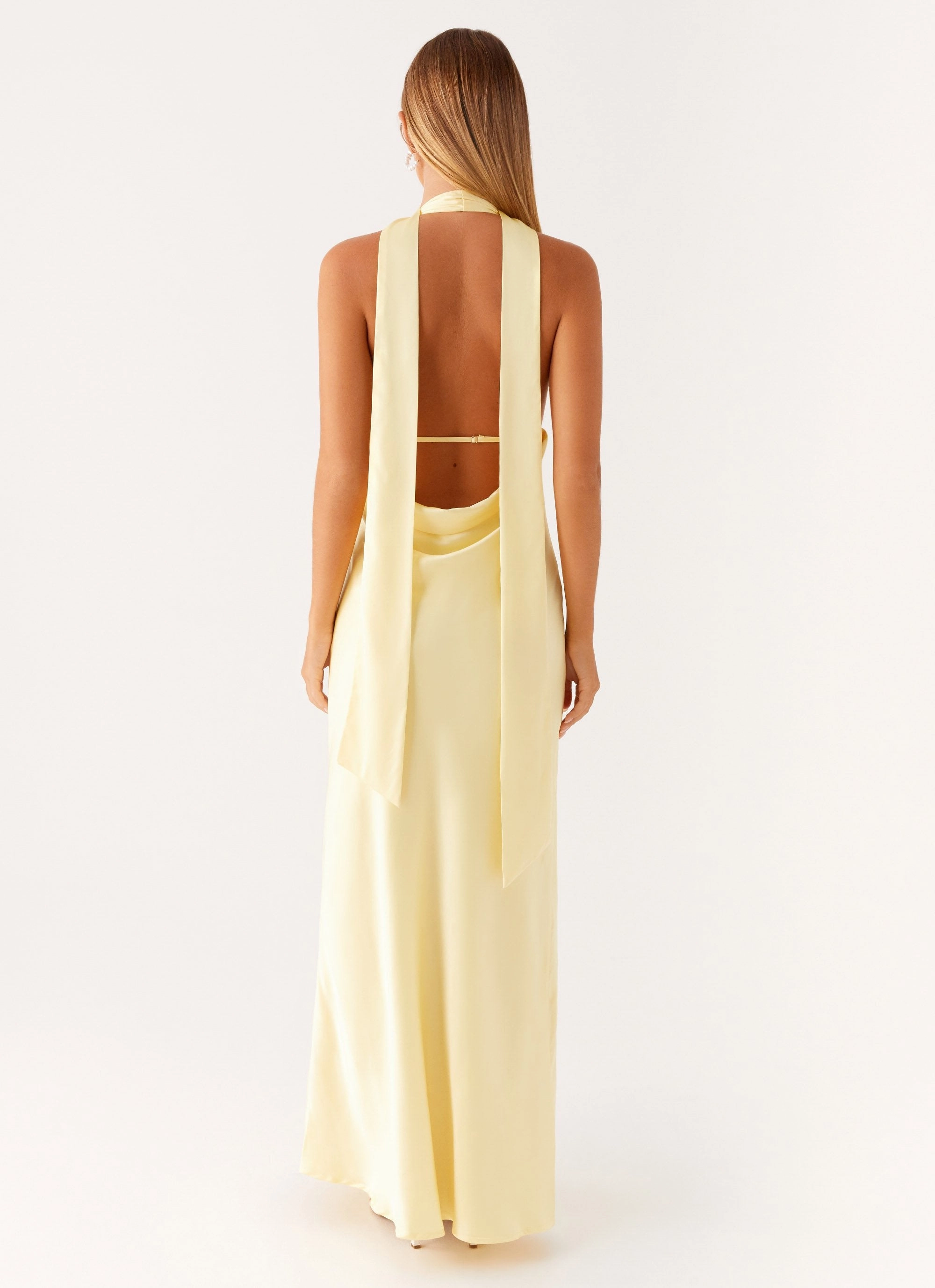 Alicia Satin Halter Maxi Dress - Yellow Delicate Tone Dark Tones
