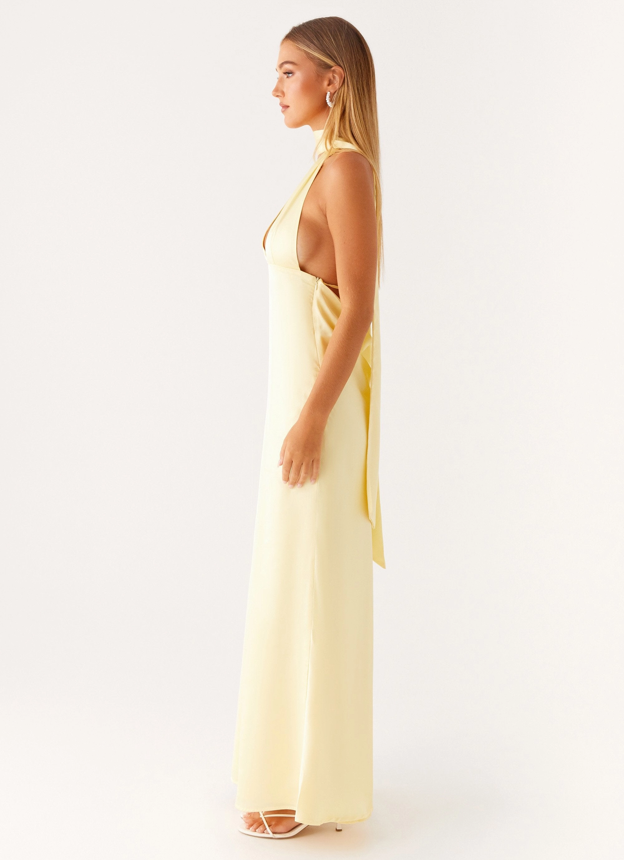Reversible-Style Alicia Satin Halter Maxi Dress - Yellow