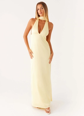 Comfortable fit for outings Contemporary Layer Alicia Satin Halter Maxi Dress - Yellow