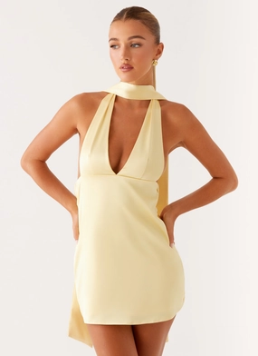 Alicia Satin Halter Mini Dress - Pastel Yellow Anytime Fit