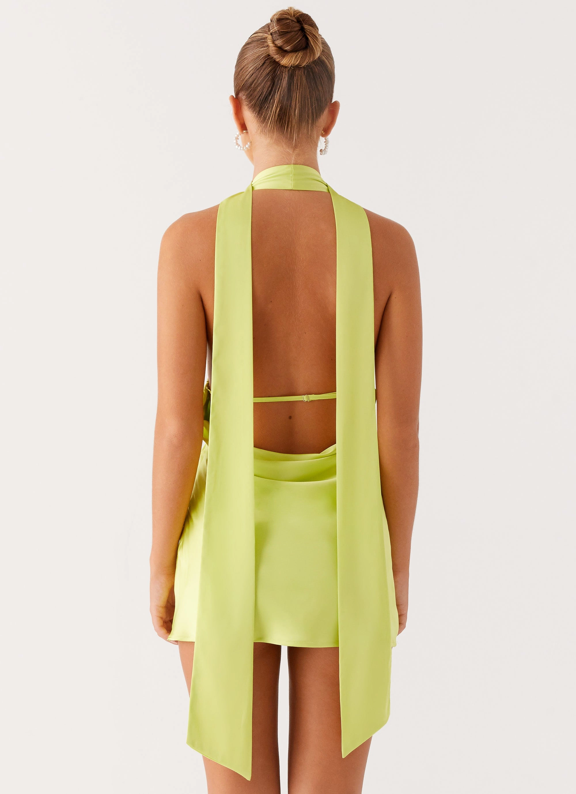 Alicia Satin Halter Mini Dress - Sunny Lime Casual Core Eco-Lining