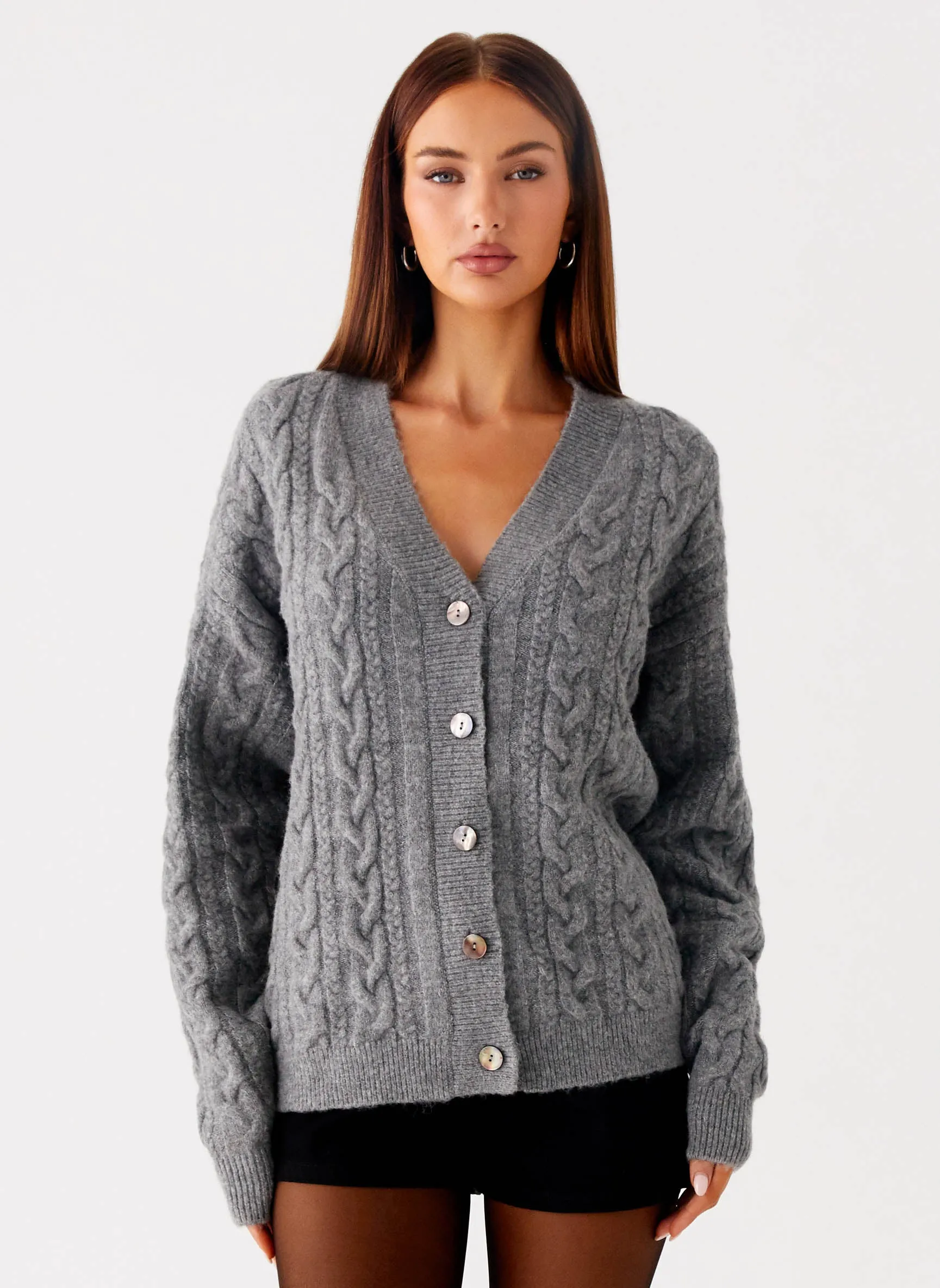 FadeResistant Dye TaglessCollars Frawley Cable Knit Cardigan - Grey