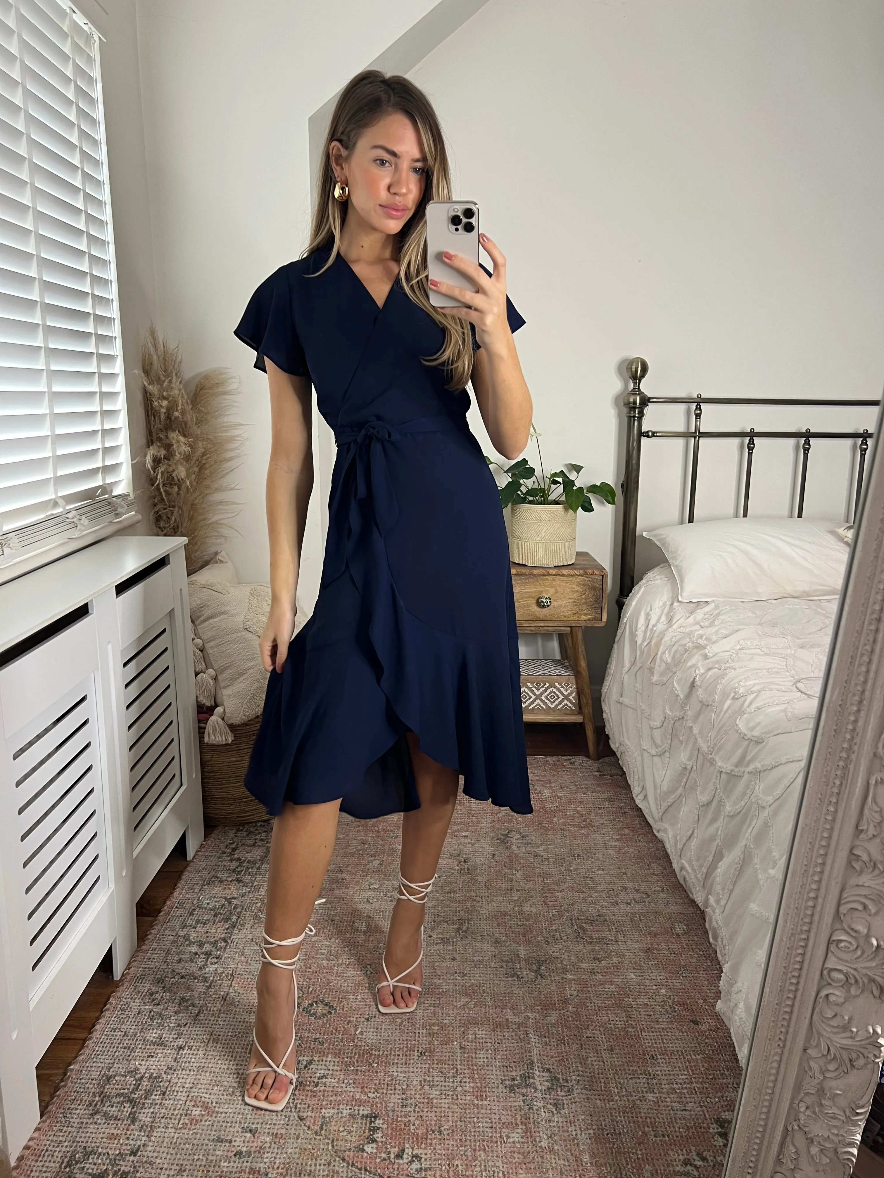 Faith Midi Ruffle Dress /  Navy Fresh Style Soft Tones