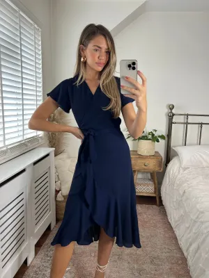Modest Look Faith Midi Ruffle Dress /  Navy