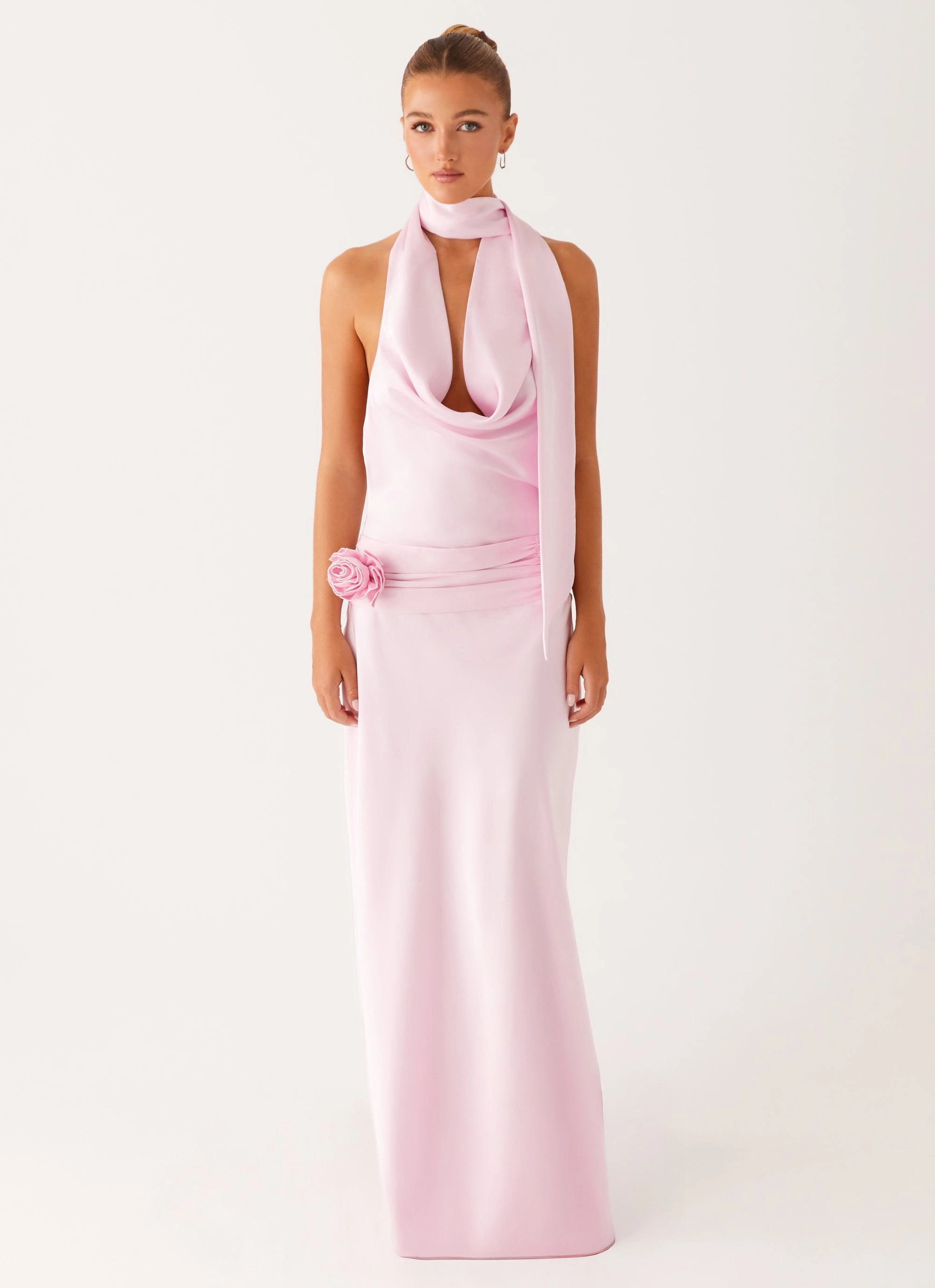 Imani Maxi Dress - Pink Natural Texture Crystal-Detail