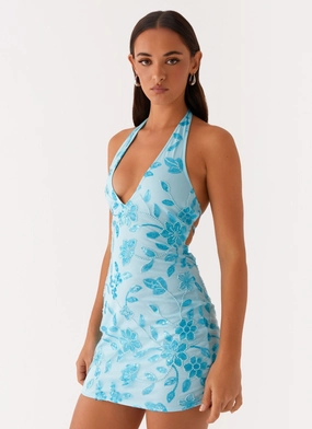 Merida Halterneck Beaded Mini Dress - Blue All Daywear