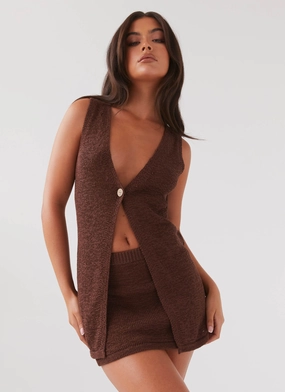 ThermalLining Compact Stitching Capri Glow Knit Top - Chocolate