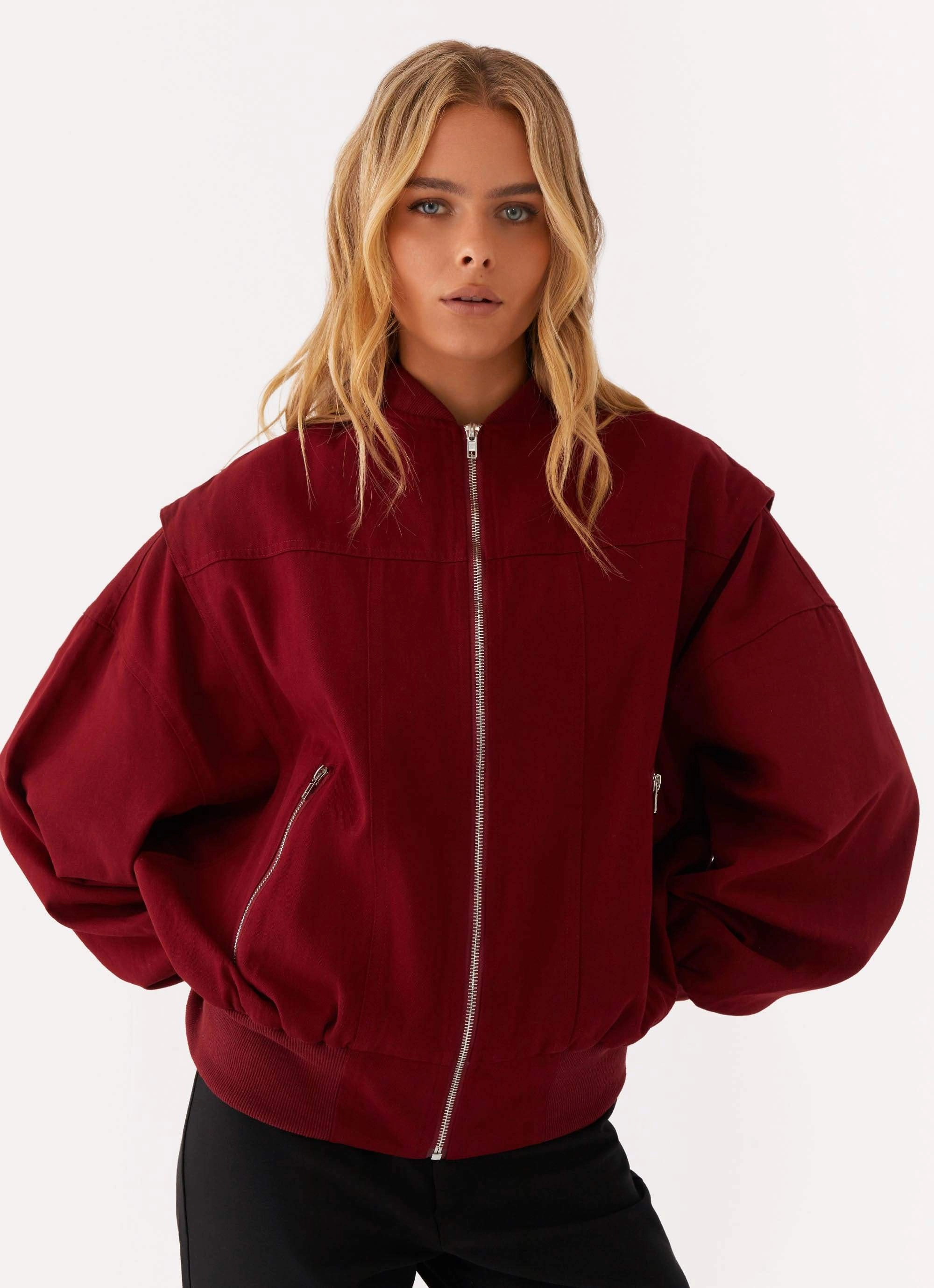 Cozy Texture windproof Alabama Bomber Jacket - Red