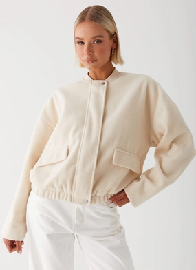 Transitional Layer Short Length Cloudia Bomber Jacket - Ivory