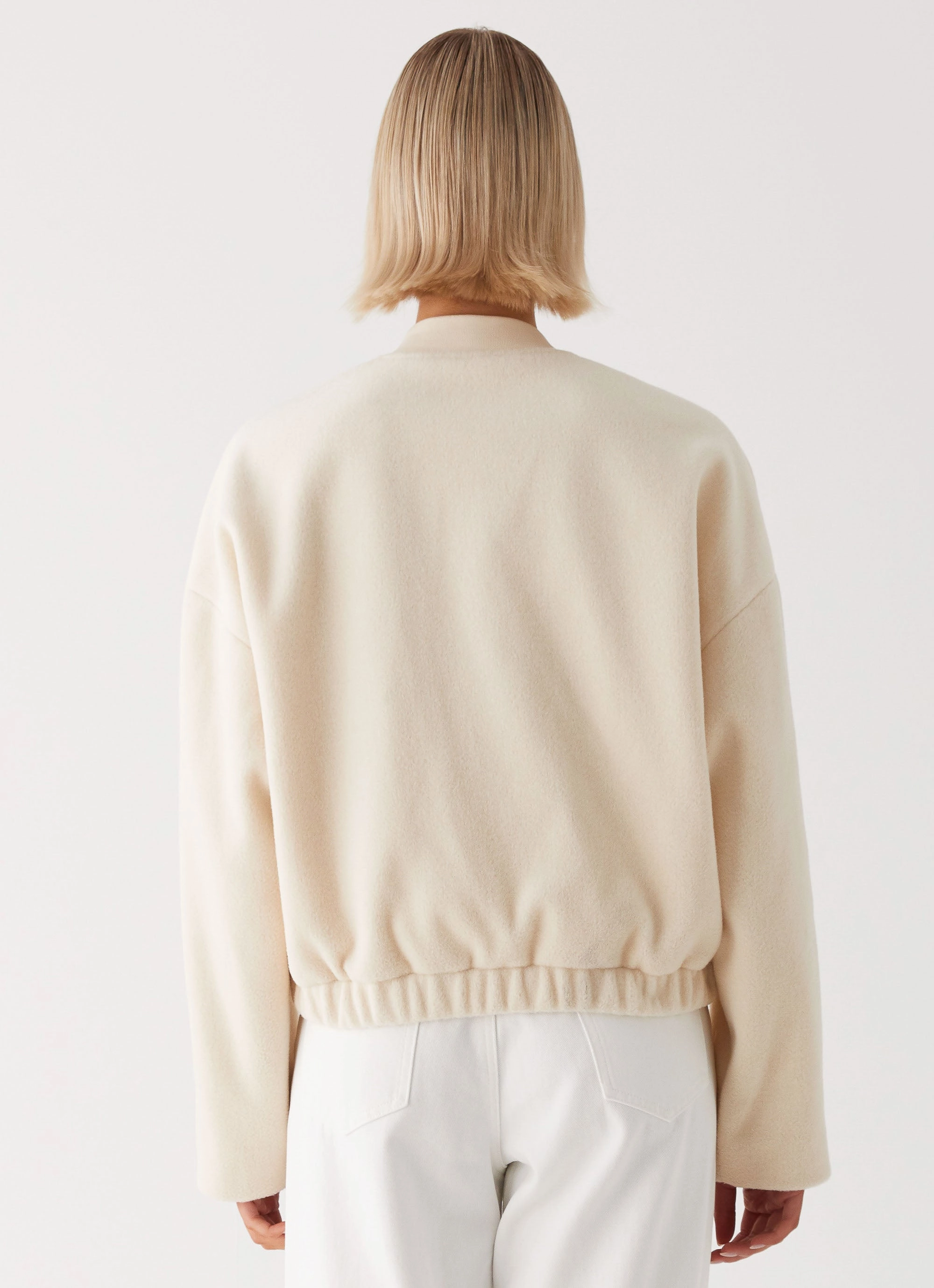 Cloudia Bomber Jacket - Ivory Zip Pockets Holiday Trip