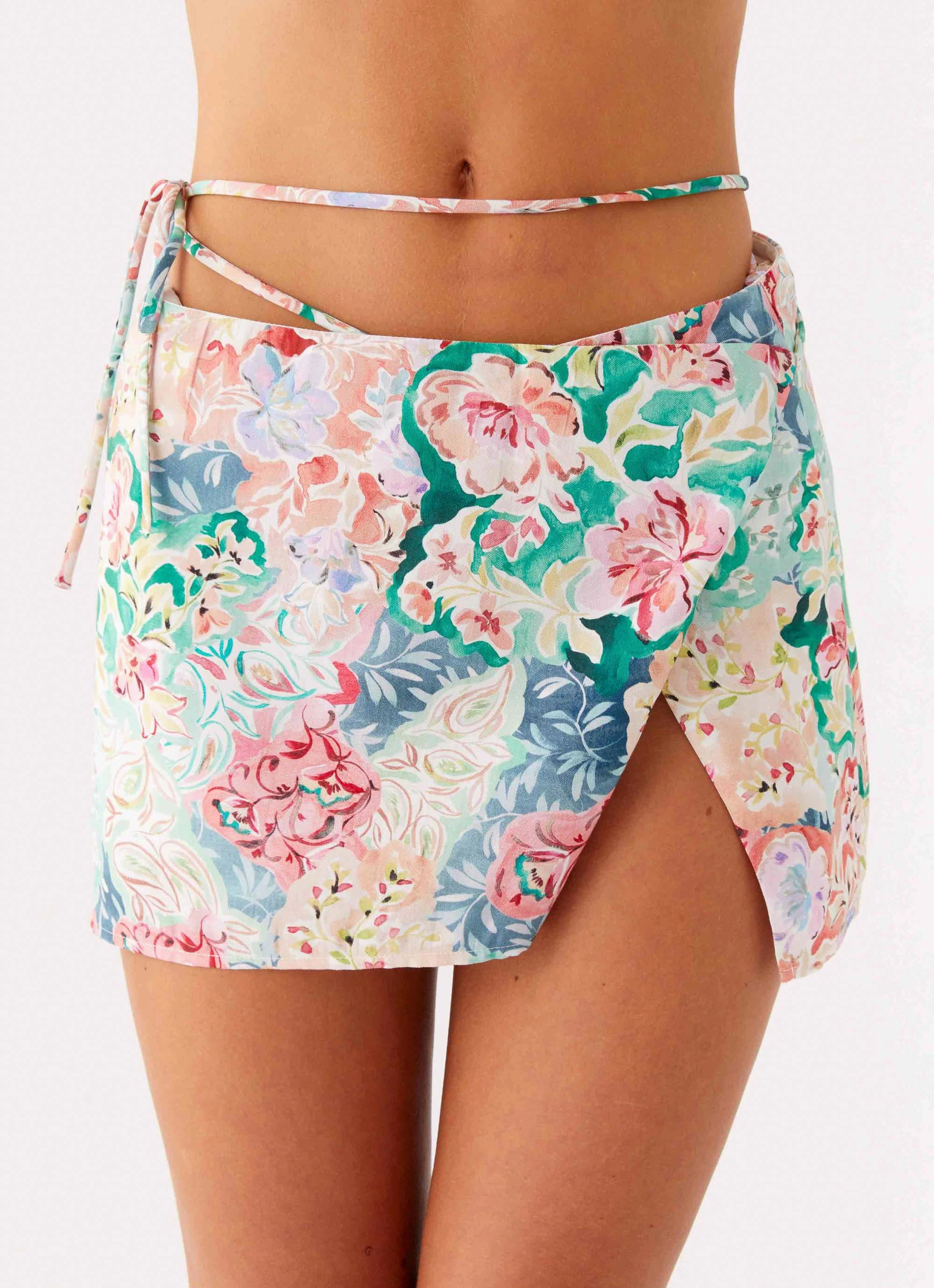 Relaxed Style Miradelle Wrap Mini Skirt - Santorini Floral