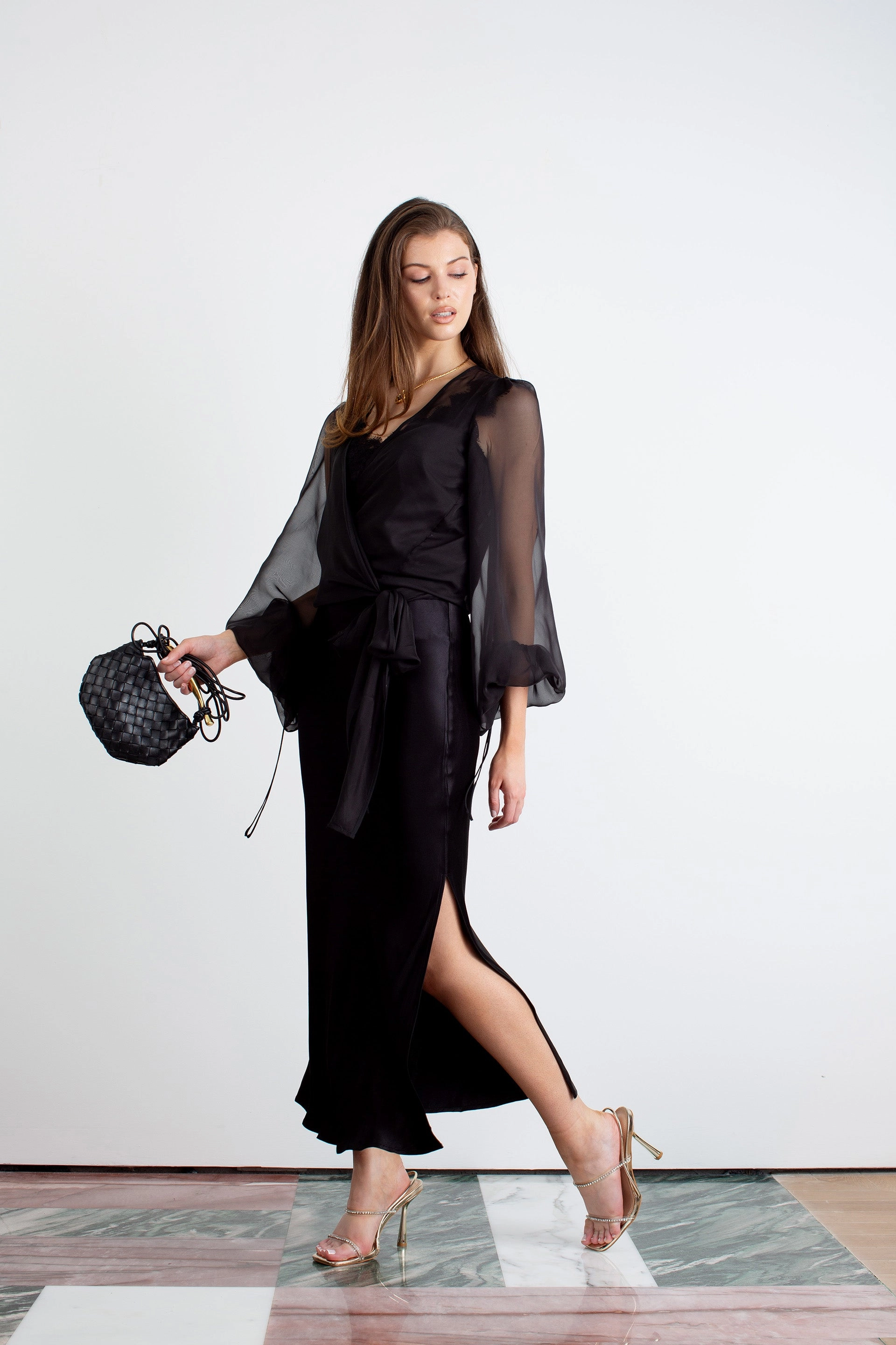 "The Jenny" - Sheer Wrap Blouse (Black) Cafe Vibe
