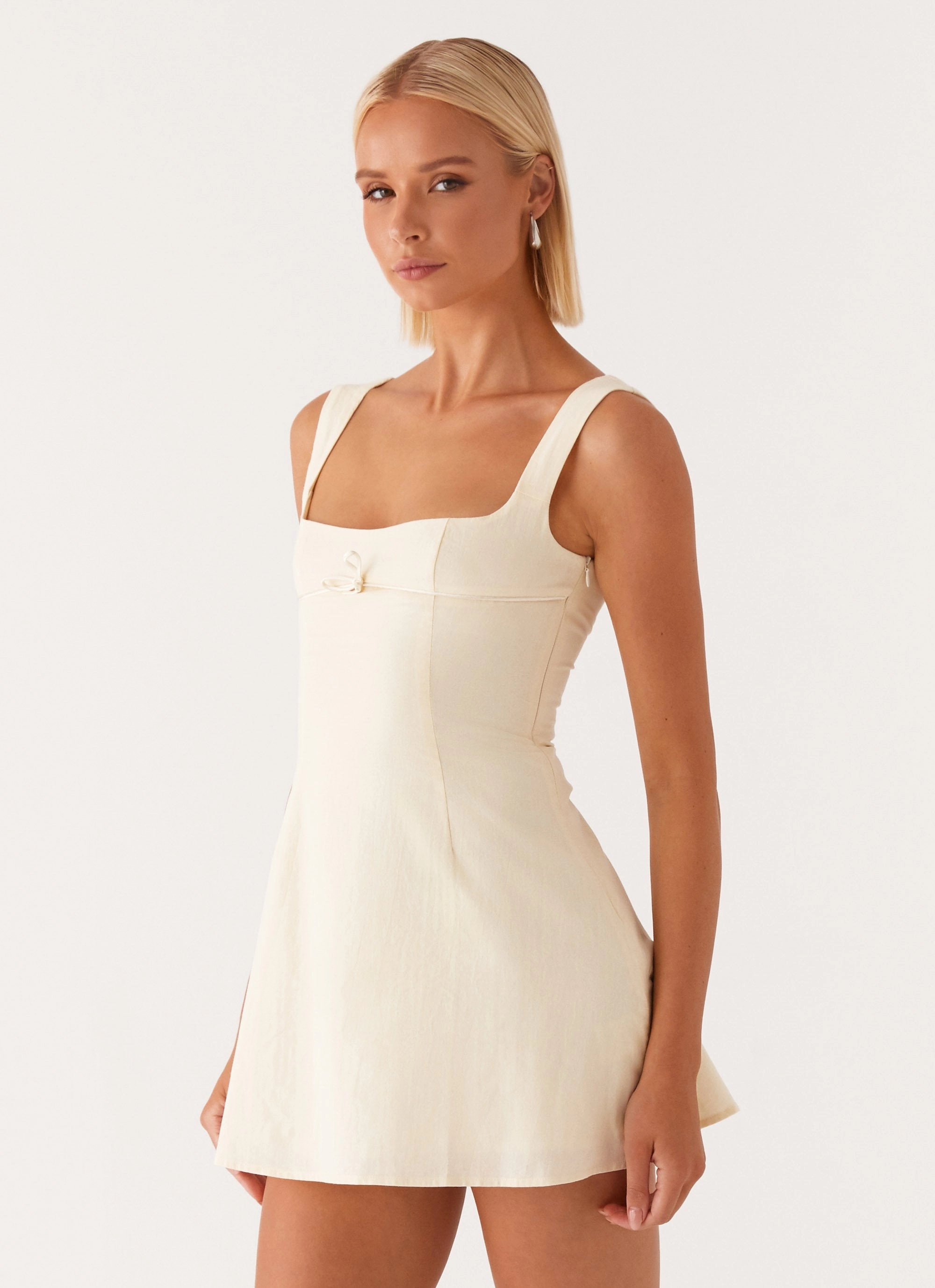 Work Chic Velvet-Edge Cadence Mini Dress - Yellow