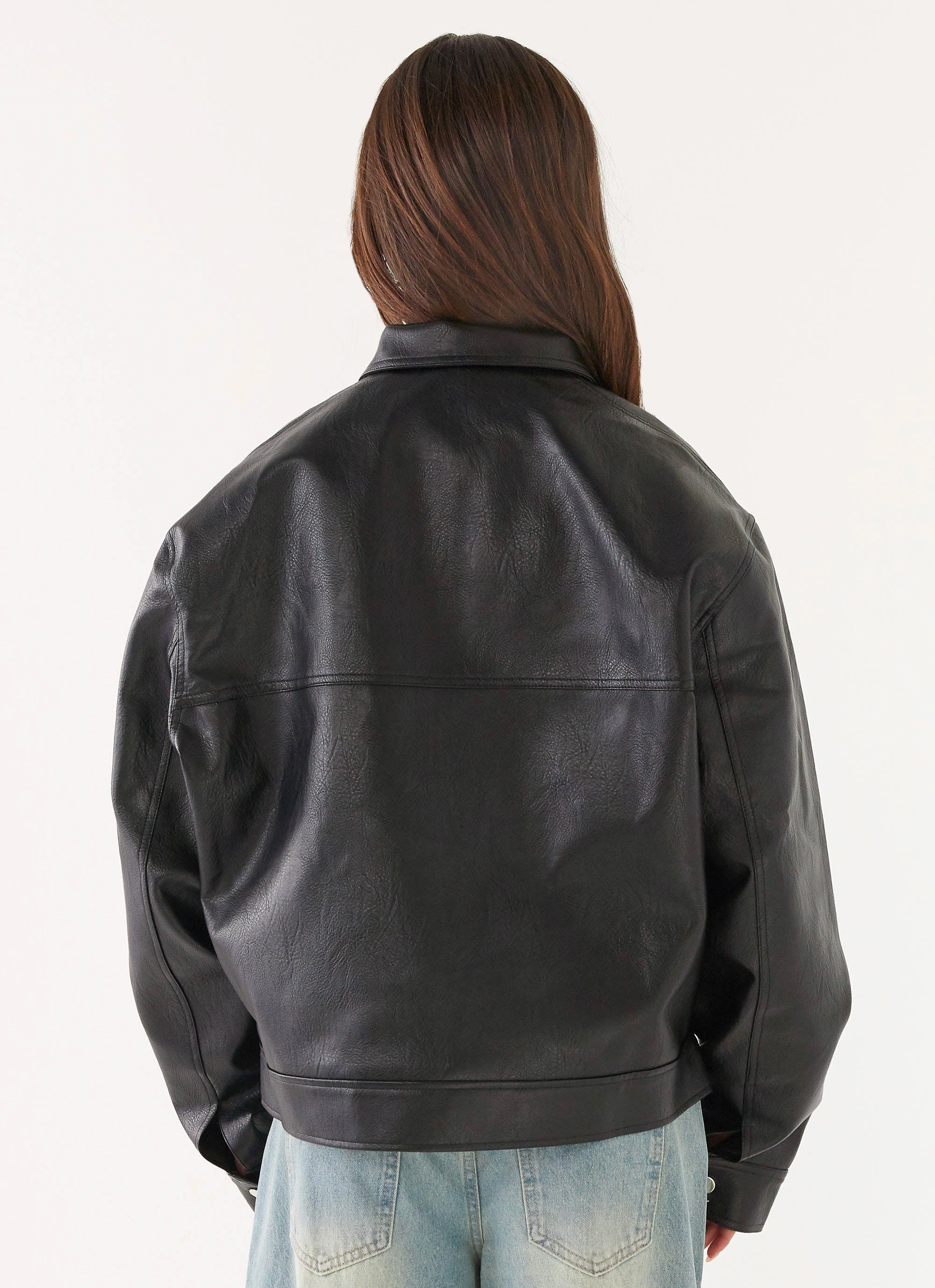 Recycled Polyester Blend Lula Faux Leather Bomber Jacket - Black