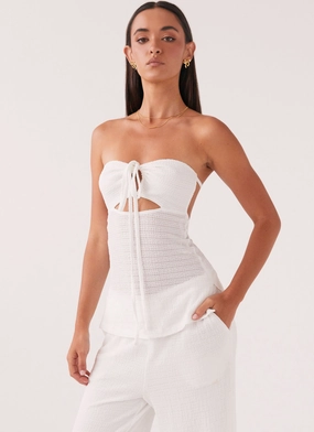 Adjustable Cuff Jadey Strapless Waffle Top - White