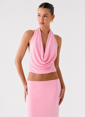 Ashi Cowl Top - Pink Double Layered Collar