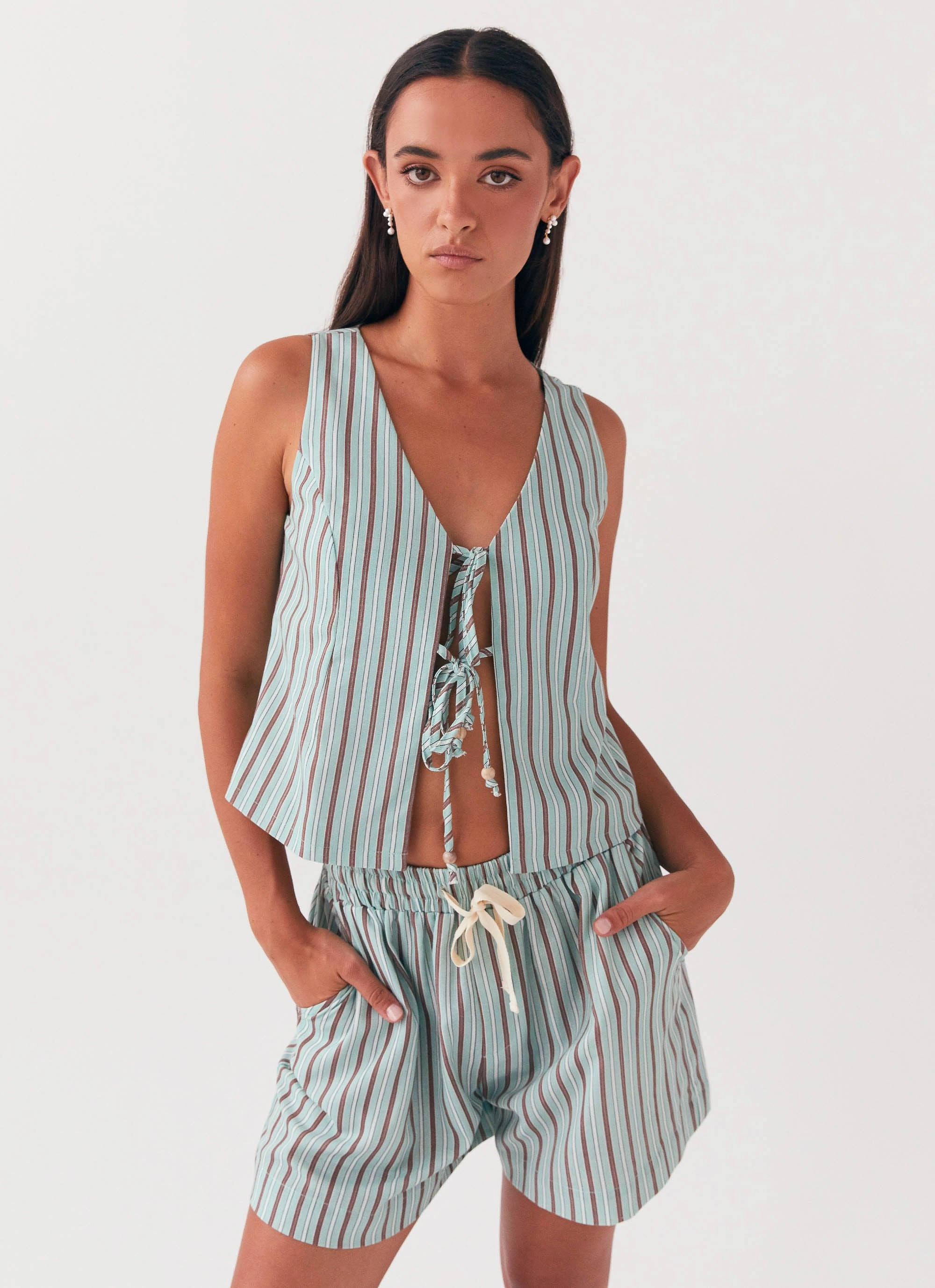 Allania Linen Shorts - Coastal Stripe Non Restrictive Fit