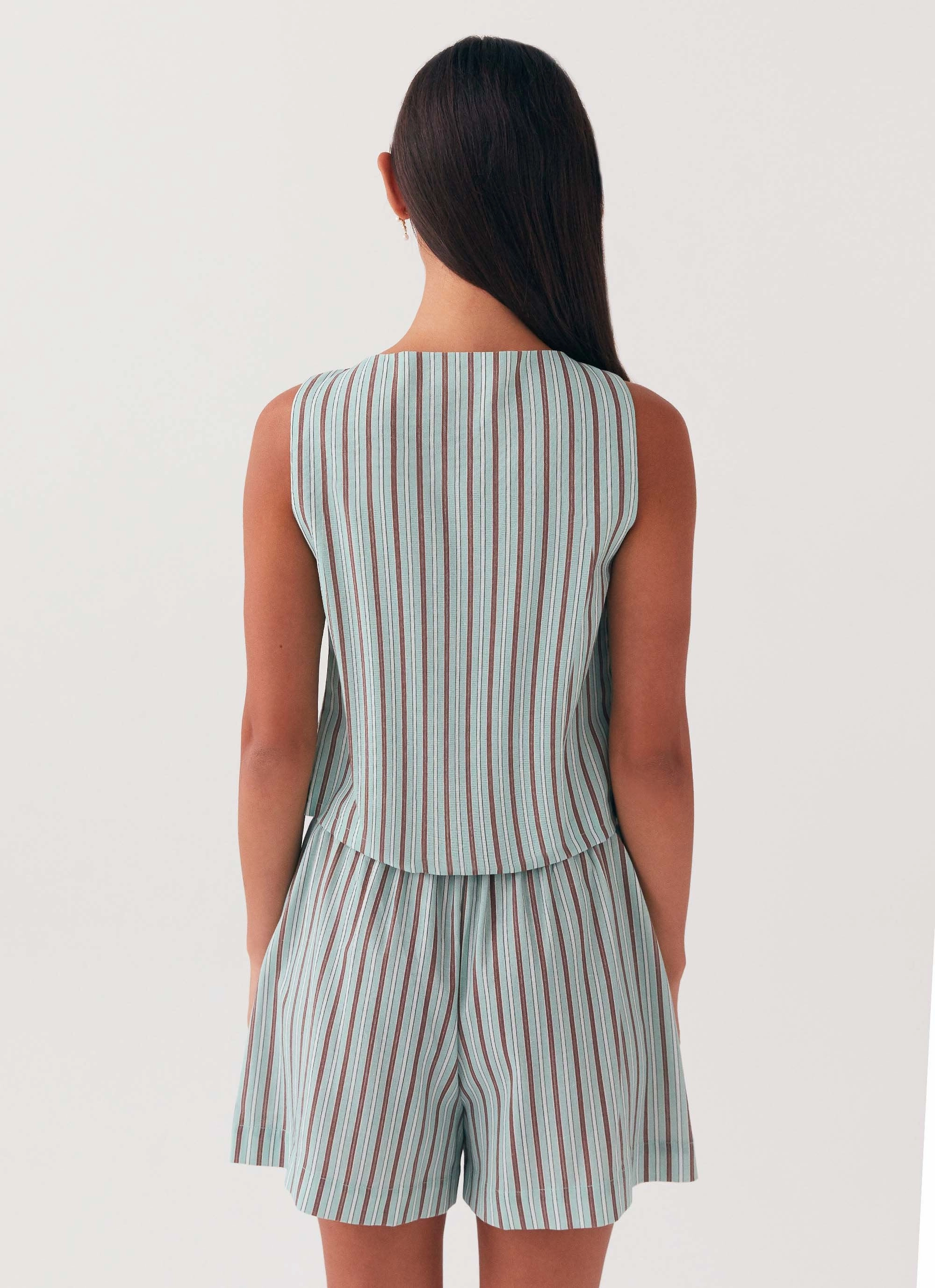 Allania Linen Shorts - Coastal Stripe Full Comfort RipstopFabric