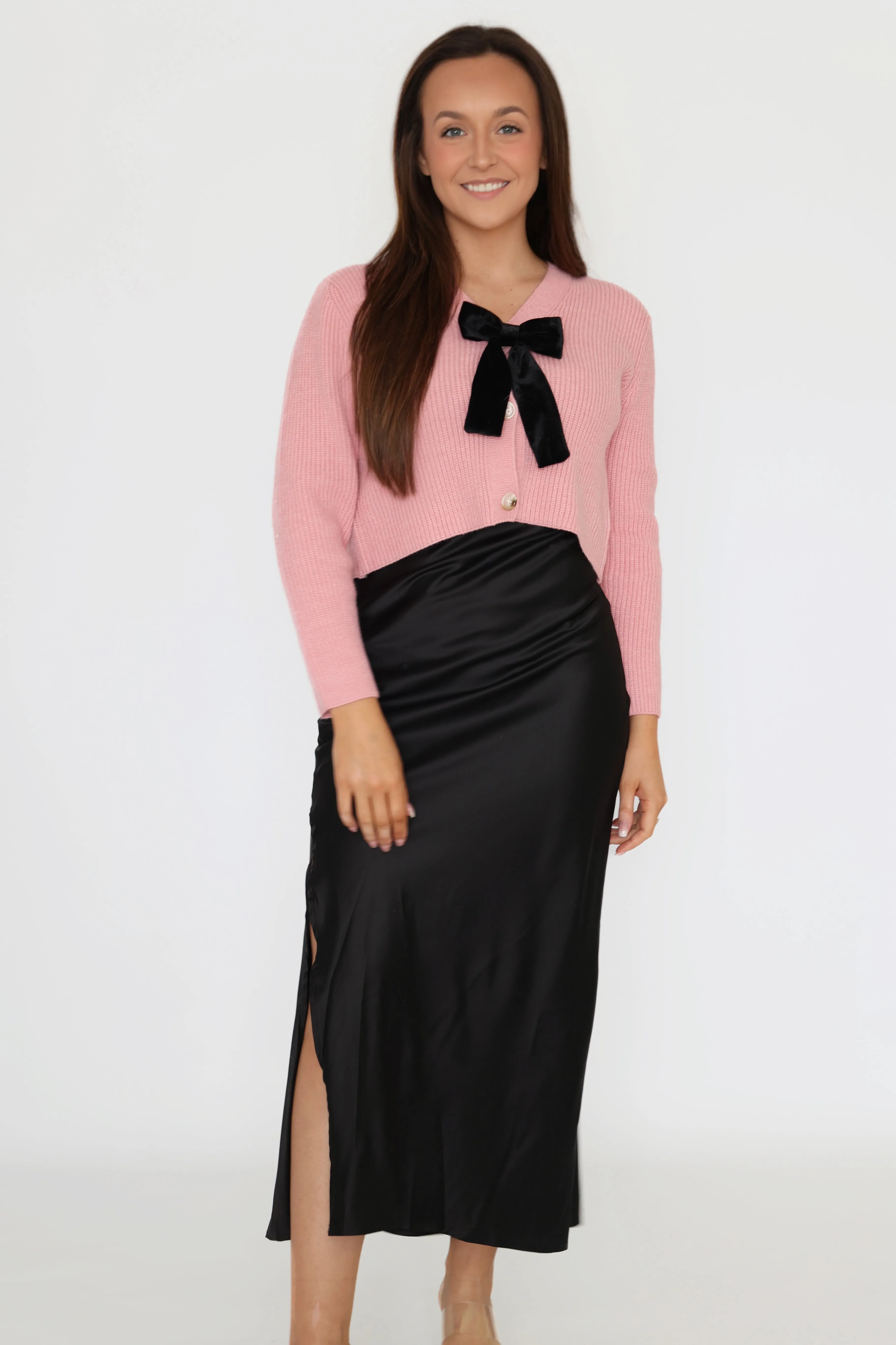 Allie Bow Cardigan (FINAL SALE) Odor Control Finish Flex Fit Fabric