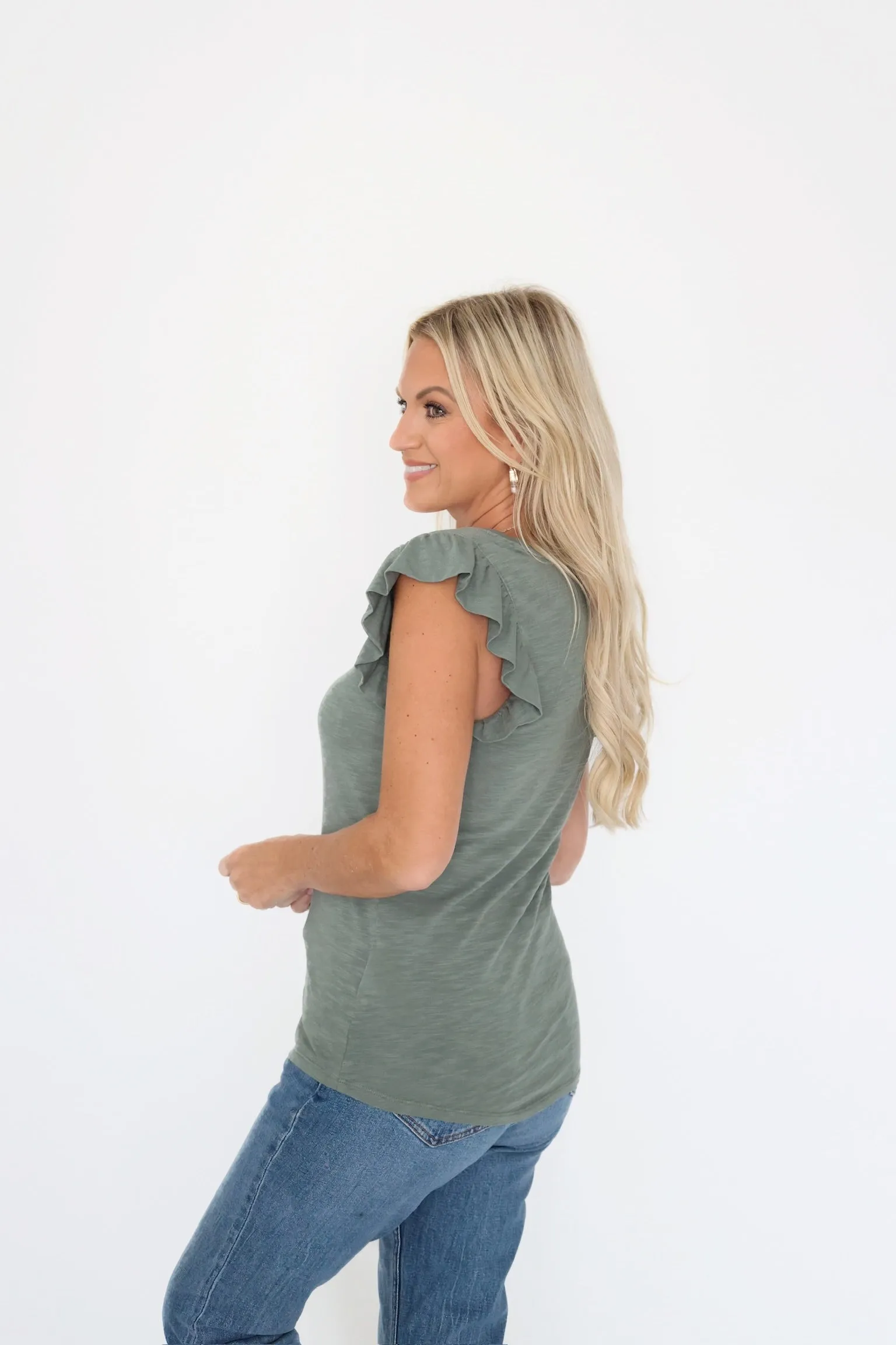 FlexibleWaistband North Ruffle Tank - Slate Green