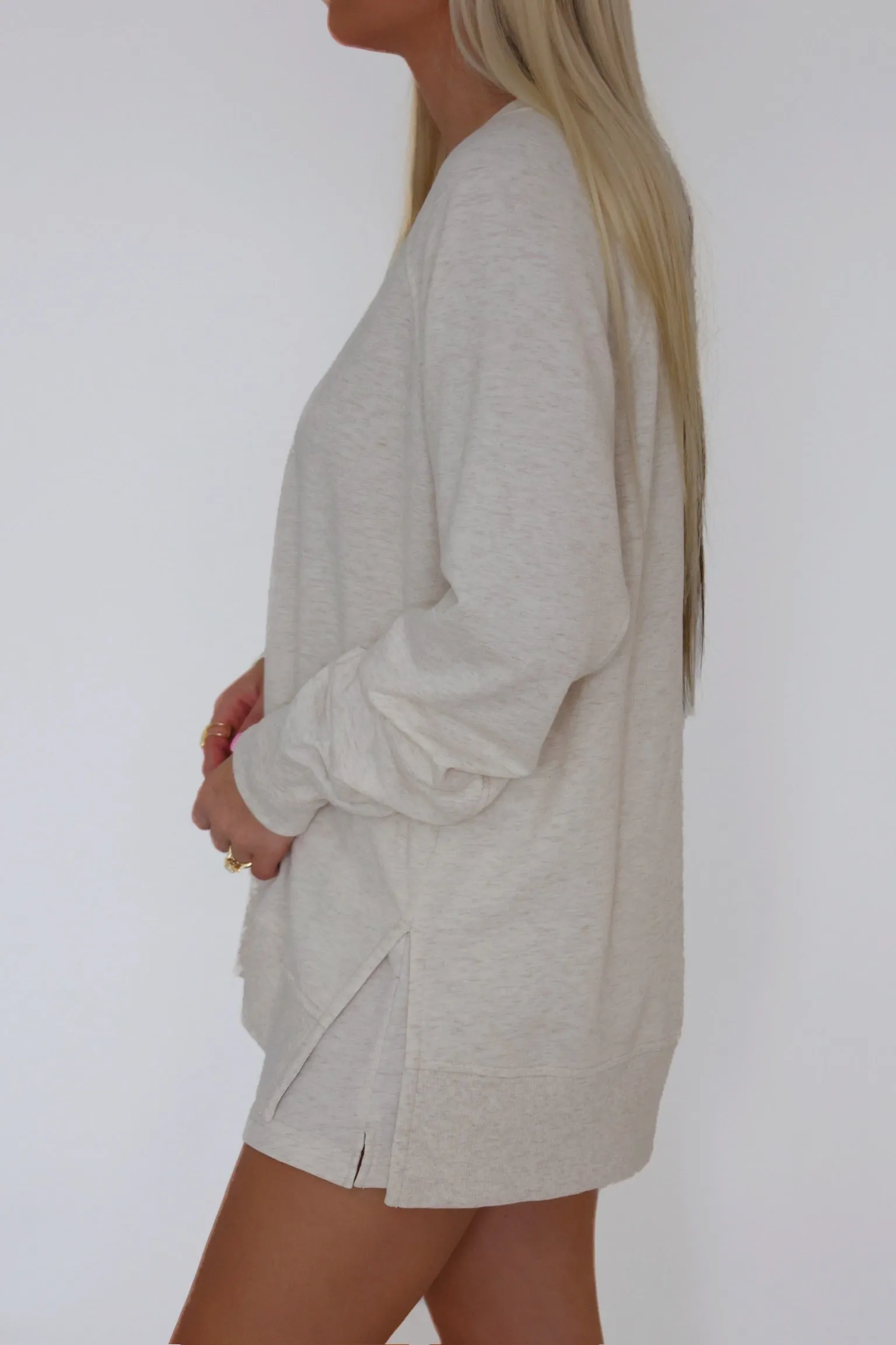 V-Neck Weekender- Light Oatmeal Heather Stretch waistband