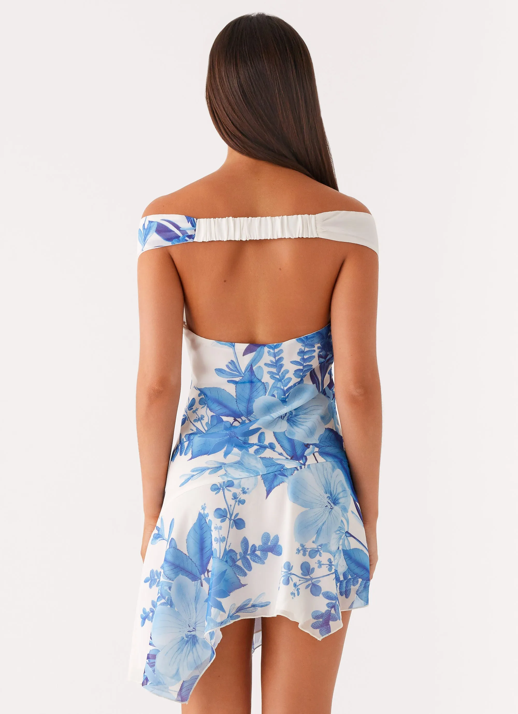 Alma Mini Dress - Blue Floral Print Subtle Motion
