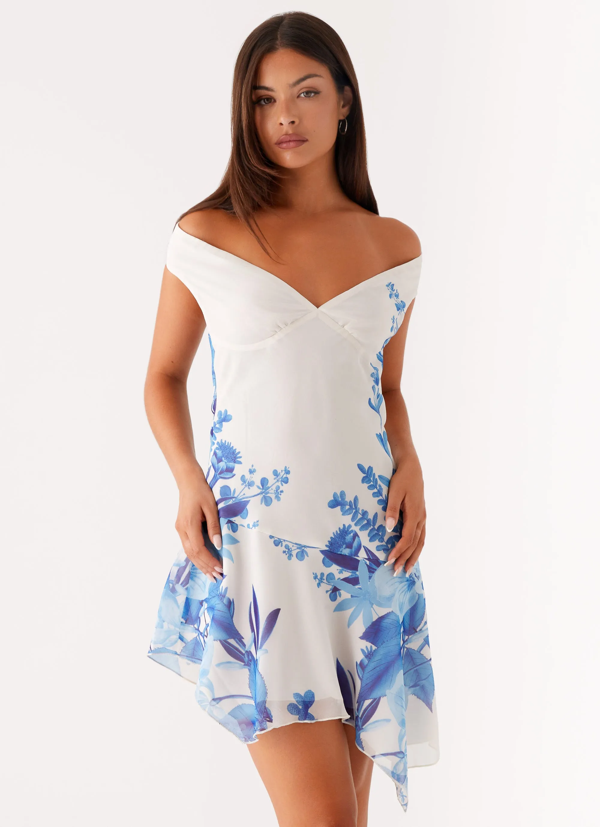 Alma Mini Dress - Blue Floral Print Work Ease Classic Motion