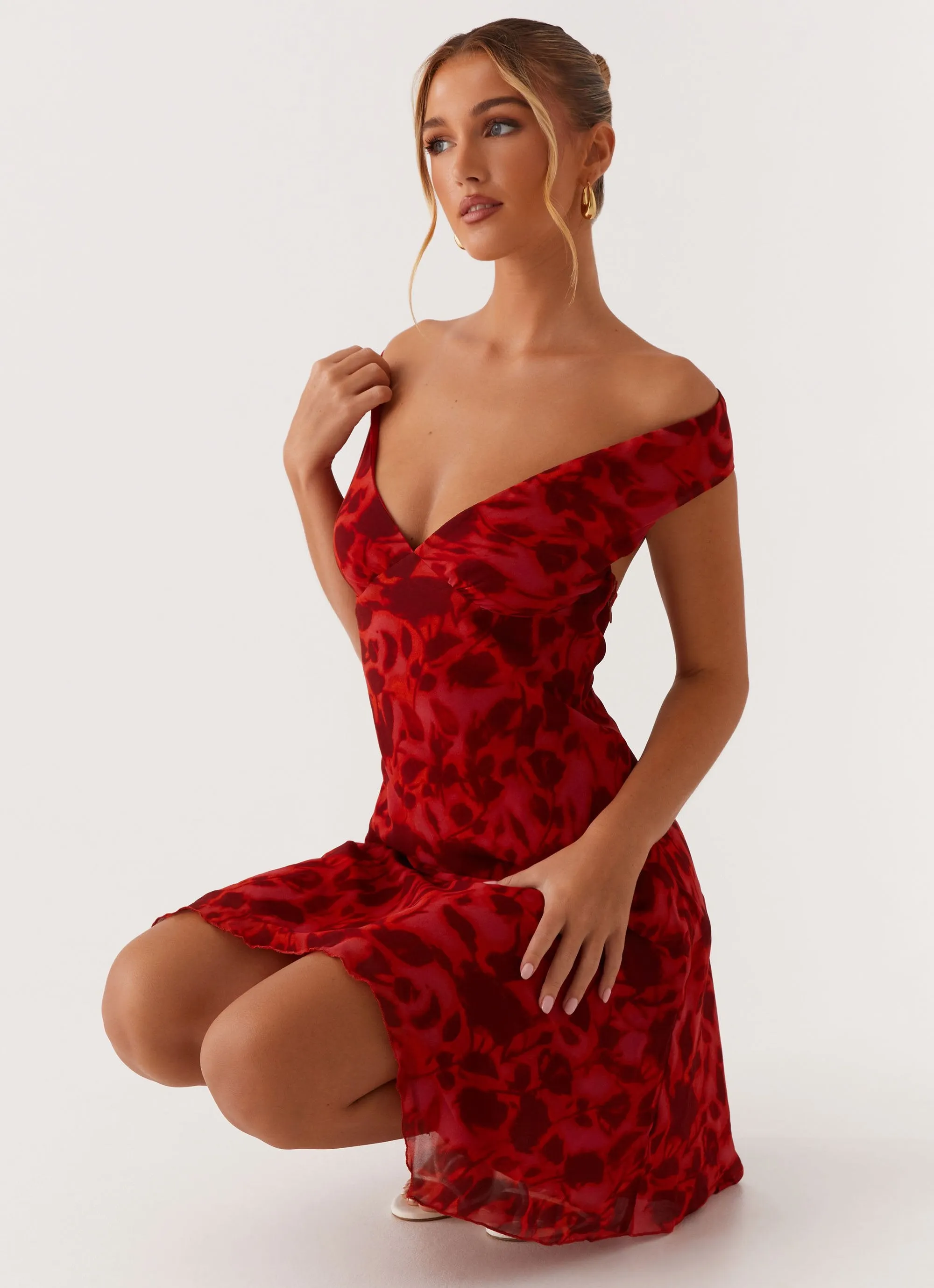 Flare Swing Alma Mini Dress - Deep Red Floral