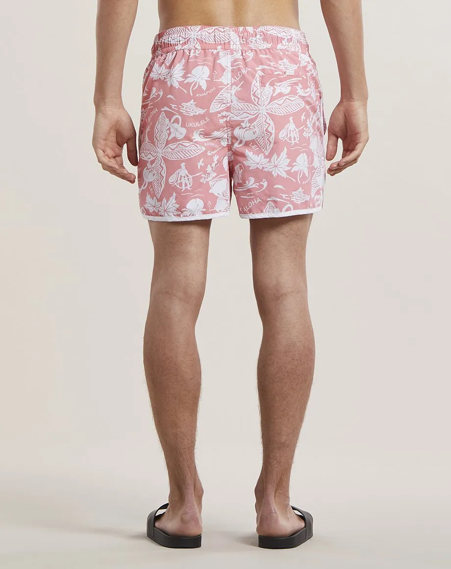 ALOHA PRINT MENS SWIM SHORTS | CORAL