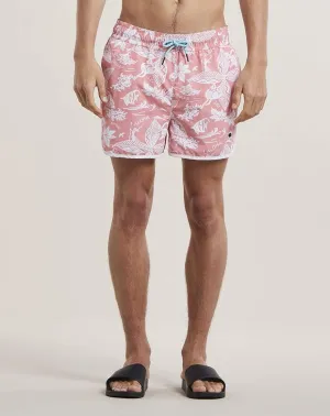 Aloha Print Mens Swim Shorts | Coral