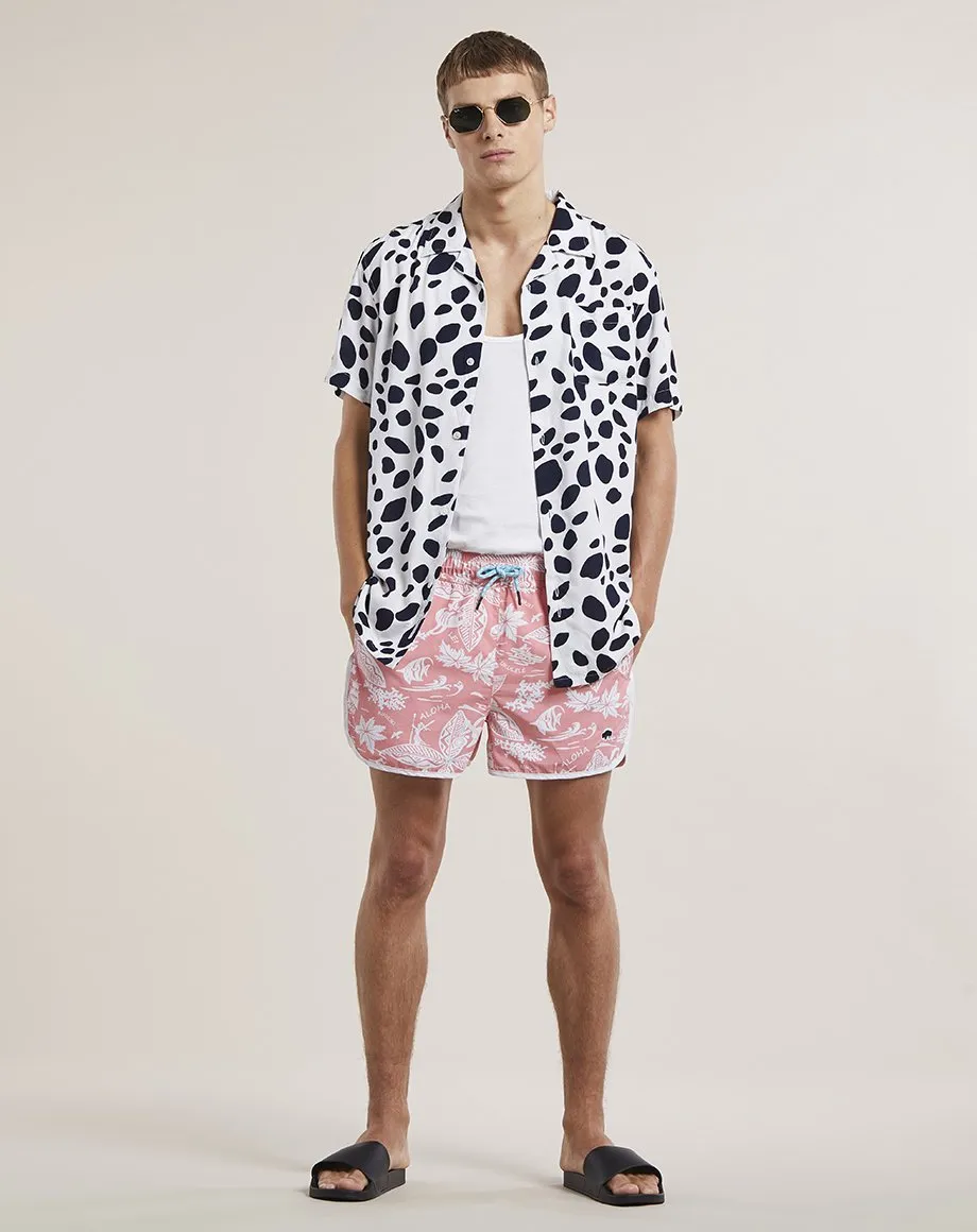 ALOHA PRINT MENS SWIM SHORTS | CORAL